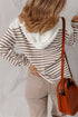 Textured Stripe Notched Button Tab V Neck Drop Shoulder Long Sleeve Top